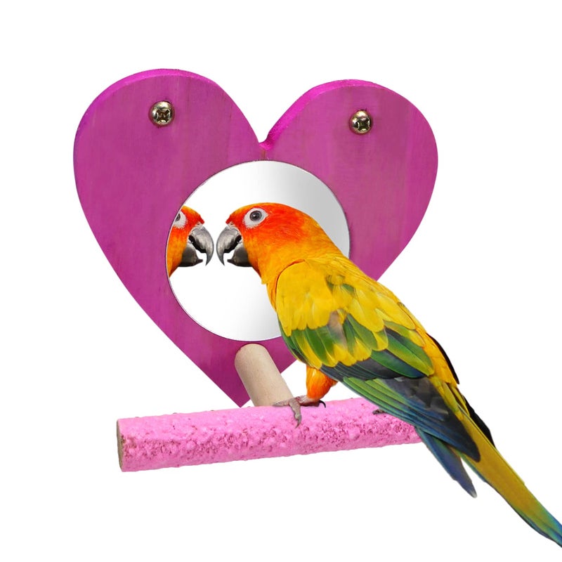 Litewoo Bird Parrot Mirror with Perch Natural Wood Swing Colorful Sand Grind Paw Trim Beak for Small Parrot Parakeet Cockatiel Lovebird Conure Finch Budgie - Image 1